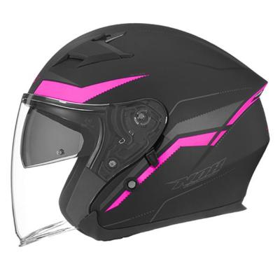 CASQUE JET DOUBLE ECRAN NOX N127 NOIR MAT / ROSE FLUO TS